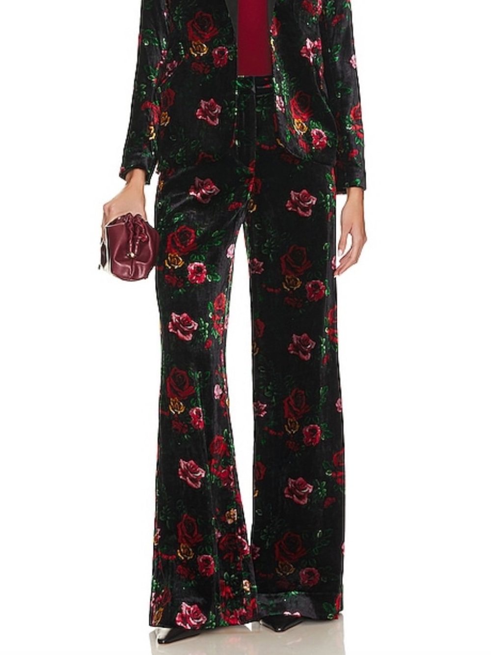 Pilar Wide Leg Pant in Black Vintage Rose - Picture 1 of 3